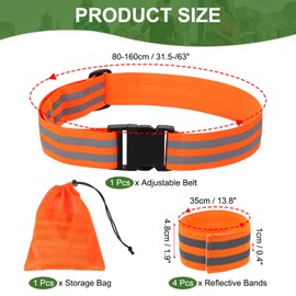 PATIKIL High Visibility Reflective Bands for Wrist Arm Ankle Leg, Adjustable Reflective PT Belt with 4Pcs Armbands & Storage Bag for Women Men Night Running Walking Cycling, Orange