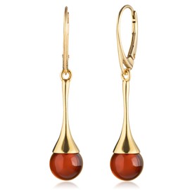 Amber by Mazukna - Amber Earrings for Women, Gold Plated AG925 Sterling Silver, Natural Amber Ball Beads, Handmade Gemstone Drop Earrings, Amber Jewellery, Certified Amber, Sterling Silver, Amber