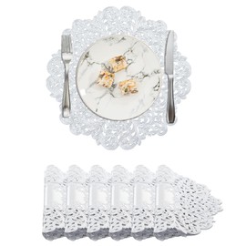 BACKTOEDEN - Juego de 6 manteles individuales redondos plateados, lavables y resistentes al calor, mantel individual de vinilo prensado para cocina, mesa de comedor, boda, fiesta, decorativos, en