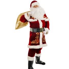 Togake Christmas Santa claus costume for men 12pcs set deluxe velvet adult Santa suit XL