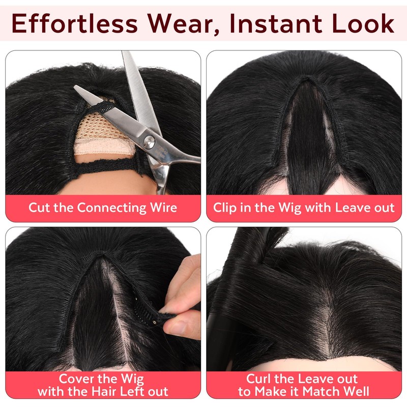 WIGNEE V Part Yaki Curly Wig Natural Look for Women
