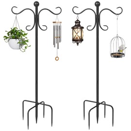 AOMGD 2 Pack 76 Inch Adjustable Double Shepherds Hooks for Outdoor Heavy Duty, Two Sided Garden Bird Feeder Pole for Hanging Plant Baskets, Solar Lights, Weddings Decor