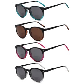 Eyekepper 4-pack Bifocal Sunglasses for Women Reading under the Sun Round Bifocal Readers +1.50