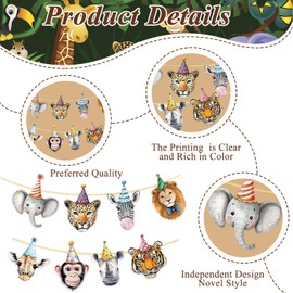 12 Pcs Safari Animals Happy Birthday Banner, Wild Zoo Jungle Theme Party Decorations, Forest Animal Birthday Banner for Party Kids Baby Shower Decorations