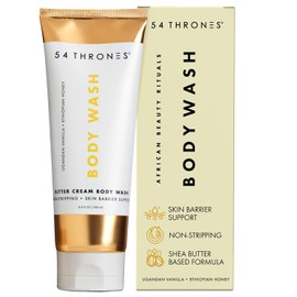 54 Thrones Gel De Baño Con Crema De Mantequilla Que No Reseca, Gel De Baño Con Manteca De Karité, Jabón Líquido Exfoliante E Hidratante, Vainilla De Uganda Y Miel De Etiopía.
