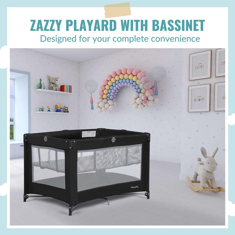 Dream On Me Zazzy Portable Playard with Bassinet in Black,