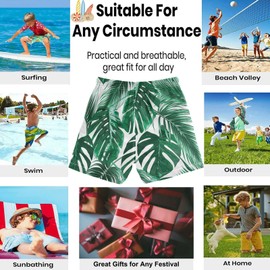 visesunny Tropical Green Palm Leaf Boys Funny Toddler Swim Trunks Boy Bathing Suit Quick Dry Kids Beachwear Sports Running Board Shorts