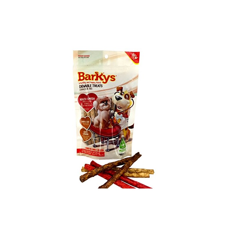 BARKYS Palitos de Carnaza 5"x10" 25 Piezas, Sabor Carne, Pollo,
