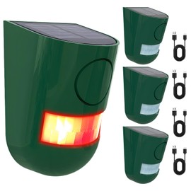 ChunHee Solar Motion Sensor Alarm Outdoor 4 Working Mode Motion Activated Alarm 129dB Loud Sound Noise Maker IP65 Waterproof Motion Detector with Strobe Light for Yard Farm Garden 4PC