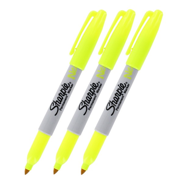 Sharpie Neon Permanent Marker, Neon Yellow Ink, Pack of 3