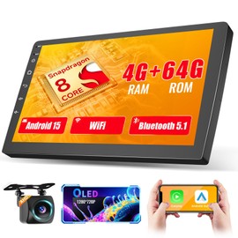 [Qualcomm] Hikity 8 Core 4+64GB Android 15 Double Din Car Stereo Wireless Carplay Android Auto, 10.1 Inch Touchscreen Car Radio with GPS Bluetooth WiFi Backup Cam DSP/FM/RDS SWC Mic