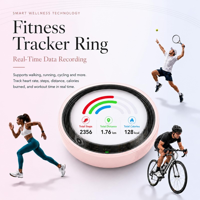 Sqrutri Pink Ceramic Smart Ring for Women, Health & Sleep