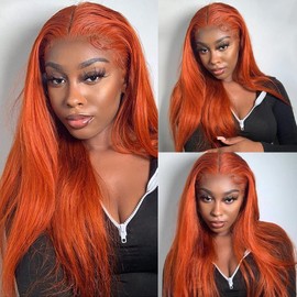 20Inch Ginger Lace Front Wigs Human Hair 180% Density 13x4 Straight Lace Front Wigs Human Hair Pre Plucked 350# Colored Wig Ginger Wig Human Hair with Natural Hairlin Ginger Orange Wigs for Women
