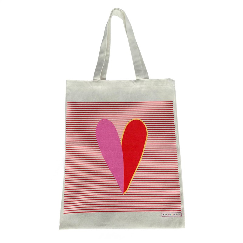 Wee Blue Coo Breton Stripe Love Heart Cotton Tote Reusable