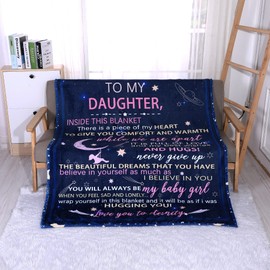 YunTu to My Daughter Blanket from Dad Mom, Warm Letter Throw Blanket for Daughter, Birthday Gifts for Daughter from Mom Dad, Valentine's Gifts for Daughter (Night Letter, 60 x 80inches(150x200cm))