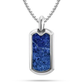 RTZN® Lapis Lazuli Necklace for Men – Premium Handcrafted Lapis Lazuli Pendant Necklaces - Blue Lapis Pendant Necklace Dog Tag with Stainless Steel Chain 22" Inch + 2" Extension