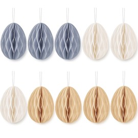 Tokusyou Easter Eggs for Hanging, Pack of 10, Easter Eggs, Decoration, Thick Paper, Honeycomb Eggs, Decoration with String, Easter Decoration for Nursery, School, Shopping Mall Decoration, 5 x 7 cm