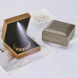 KUKUVR Wooden Jewelry Bracelet Gift Box with LED Light, Small Velvet Lining Bracelet Bangle Holder Display Case Storage Organizer for Wedding Christmas Engagement Birthday Anniversary (Style 2)