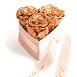 ROSEMARIE SCHULZ Heidelberg Infinity Rose Box Heart Rose Heart Preserved for Golden Wedding Anniversary Gift (Gold, 3 Infinity Roses)
