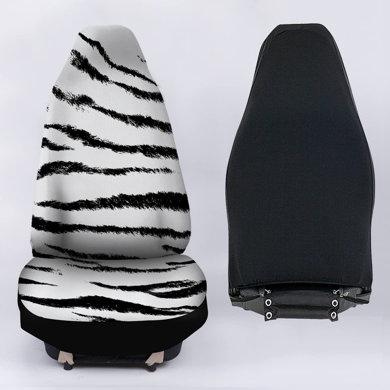 Howilath White Tiger Stripes Pattern Universal Car Front Seat Covers
