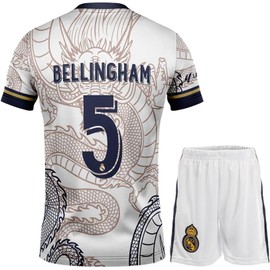 KISRAS R. Madrid Jude Bellingham #5 Retro Weißer Drache Limitierte Sonderedition Seltenes Fußball Kinder Trikot Shorts Set Jugendgrößen (Weißer Drache,176)