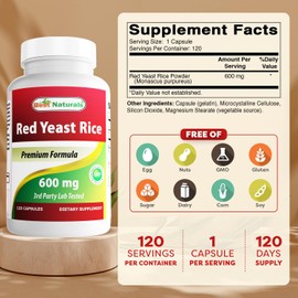Best Naturals, Red Yeast Rice, 600 mg capsules, 120 Capsules, 2 capsules per serving/1200mg per serving