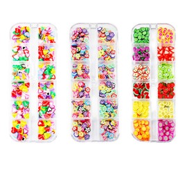 36 Boxes Nail Art Slice, BetterJonny 3D Fruit Flower Heart-shaped Clay Slice Colorful DIY Nail Art Decoration for Nail Craft Slime Decor