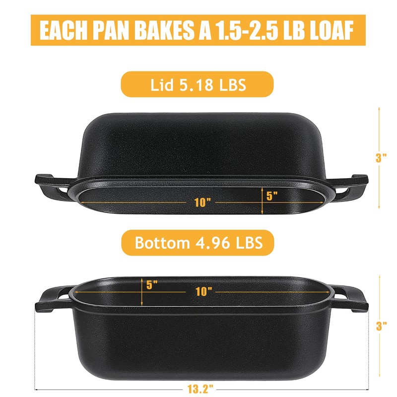 COWORM 10x5 Cast Iron Loaf Pan with Lid - 2