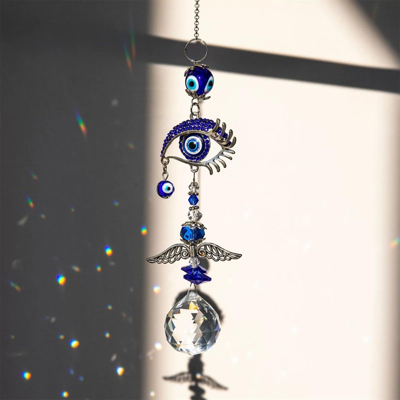Blue Evil Eye Decor Angel Suncatcher, Evil Eye Charm Hanging