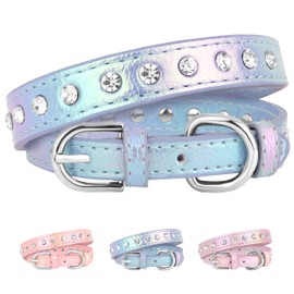 Beirui Bling Rhinestone Dog Collar with Studded Diamonds for Small Medium Dogs Cats,Cute Bedazzled PU Leather Dog Collar with Sparkling Crystals for Girl Boy Puppies,Blue,S