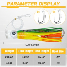 Trolling Lures Saltwater Fishing Lures Offshore Big Game Trolling Lures for Marlin Mahi Tuna Dolphin Wahoo Deep Sea Fishing Lures Rigged with Leader Hooks Squid Skirt