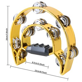 EASTROCK Tambourine Music Percussion Instrument Double Row Metal Bell Handheld Half-Moon Tambourine Chrome Plated Handdrum Metallic Texture and Egg Shakers for Adults KTV Party Band (Gold)