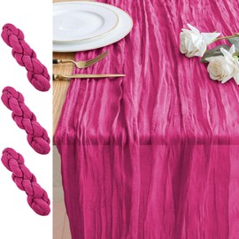 Xiomot 3 piezas de camino de mesa de estopilla de 2.44 metros, fucsia, bohemio, gasa, estopilla, rústico, transparente, caminos de mesa para boda, cumpleaños, despedida de soltera, baby shower