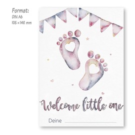 Baby Shower Games Guess Cards (25 Typing Cards in German), Motif "Baby Feet" - Baby Shower Guessing Game - with Neutral Colour for Girls or Boys (Purple/White)