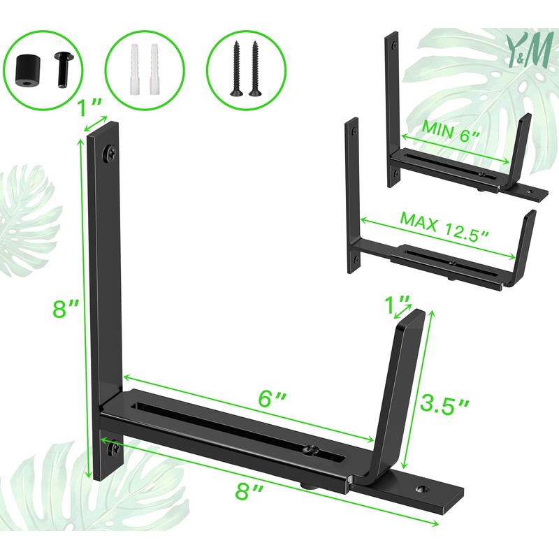 Y&M Adjustable Planter Brackets (6 to 12.5 in), Heavy Duty