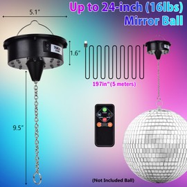 Rotating Disco Ball Motor with Light, 6-12RPM Adjustable Speed Disco Ball Spinner 18 LED Lamp Beads for Weddings Birthday Bands KTV DJ Party Decor (Long line Motor)