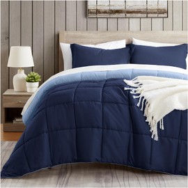 satisomnia Twin Comforter Set Navy Blue, Lightweight Comforters Twin Size Bed, Soft Breathable Down Alternative Bed Comforter Set, Reversible All Season 2Pcs Twin XL Bedding Set with 1 Pillow Sham