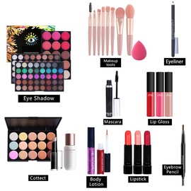 Kit Maquillaje para Mujer, Paquete de Inicio Esencial que Incluye Paleta de Sombras de Ojos, Juego de Brillo, Rubor, Base, Lápiz de Cejas, Incluye Juego de Brochas de Maquillaje (24 PCS)