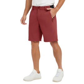 YSENTO Men's Hiking Shorts 9 Inch Dry Fit Stretch Work Flat Front Golf Shorts 3 Zipper Pockets Wine Rede 42
