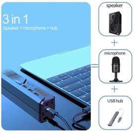 Cykvis 3 in 1 USB Computer Speaker with Microphone, PC Laptop Desktop Conference Speaker with Mic for Smart Home Office and Online Study，360 Degree Enhanced Voice Pickup, Noise Reduction (Modern)