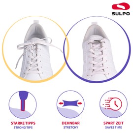 SULPO Flat Shoelaces without Tying – Elastic Shoelaces with Metal Capsules – Laces Quick Release – Rubber Shoelaces for Adults and Children – Shoe Laces without Tying, White