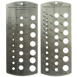 Jewellers Tools Metric & Imperial Set Of 2 Stainless Steel Drill Gauges (Flat) : Gauge 1-13mm 1/16-1/2" (125)