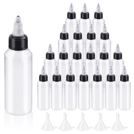 Swpeet 25Pcs Clear Dispensing Bottles with Small Funnels Kit, 1oz Boston LDPE Plastic Bottle, 30ML Empty Squeeze Dropper Bottles with Twist Top Cap Kit for Inks Oils Liquids, Plastic Squeeze Bottles