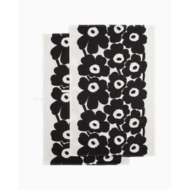 MARIMEKKO Unikko Cotton Linen Kitchen Towel Set of 2 — Refine Your Kitchen Décor with Our Floral Patterned Towels — Stylish and Functional Black and White Kitchen Towels (28 in x 19 in Each)