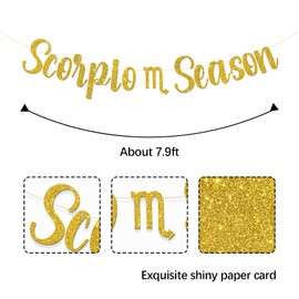 MonMon & Craft Scorpio Season Birthday Banner/Scorpio October November Birthday Party Deor/Constellation Birthday Party Decoration Supplies - Gold Glitter (Scorpio)