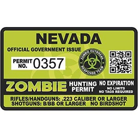 Neveda NV Zombie Hunting Permit - Hunter Response Team Unit 4" Outbreak Sticker