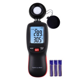 Lux Meter with Data Record, Digital Light Meter Illuminance Meter, Backlight Lux Temperature Meter 0~200,000 Measurement Range Lux/FC Unit MAX/MIN/Hold Function