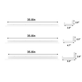 Giftgarden 36 Inch White Floating Shelves for Wall Mount, Modern Wood Wall Shelf Ledge for Bathroom Bedroom Living Room Kitchen Nursery Storage, Set of 3 Different Sizes