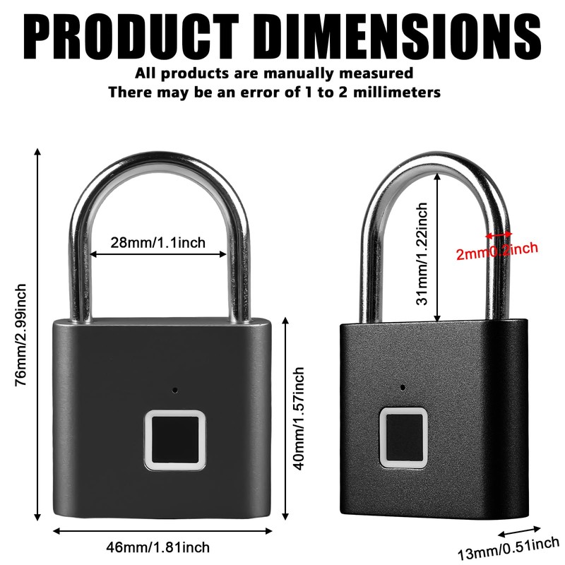 Fingerprint Lock, Smart Lock Waterproof, Lock with Fingerprint, Padlock Fingerprint,