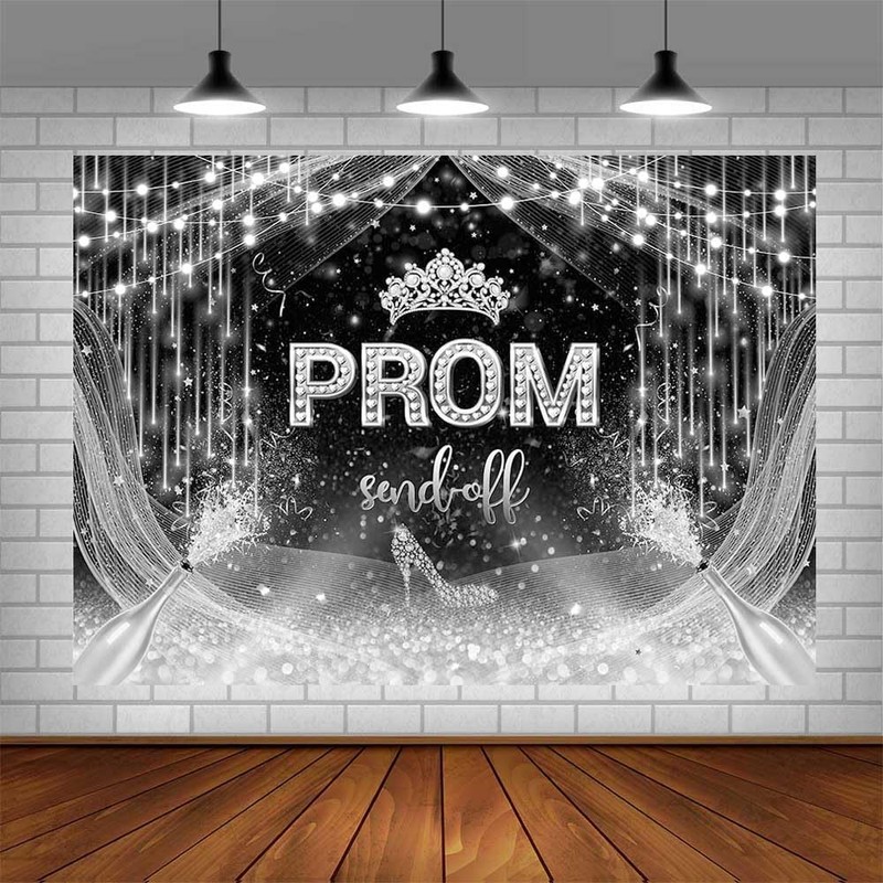 AIBIIN 7x5ft Prom 2024 Backdrop Silver and Black Prom Send